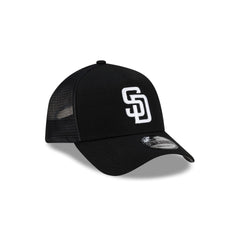 San Diego Padres Side Script Black 9FORTY A-Frame Trucker Hat