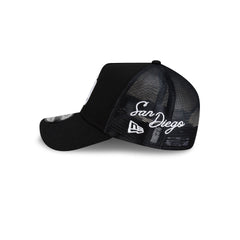 San Diego Padres Side Script Black 9FORTY A-Frame Trucker Hat