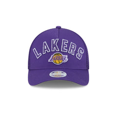 Los Angeles Lakers Sequin Wordmark Women's 9FORTY M-Crown A-Frame Trucker Hat