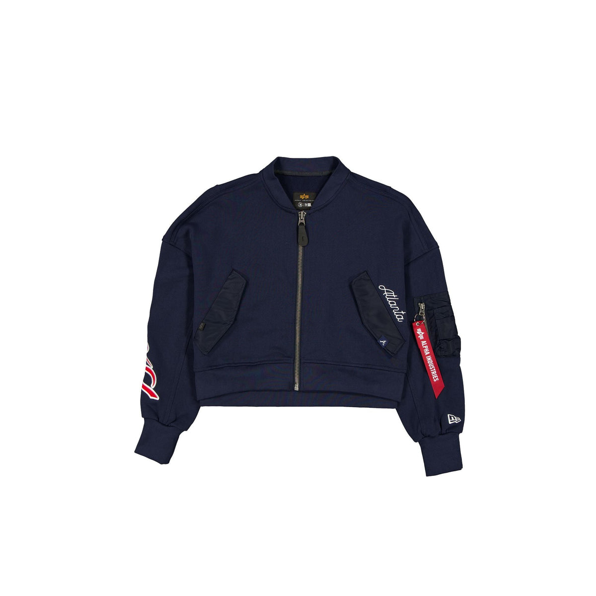 Alpha Industries x Atlanta Braves Navy Women's Full Zip Cropped Fleece Jacket
