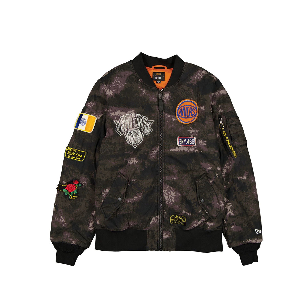 Alpha Industries x New York Knicks Black Camo MA-1 Bomber Jacket