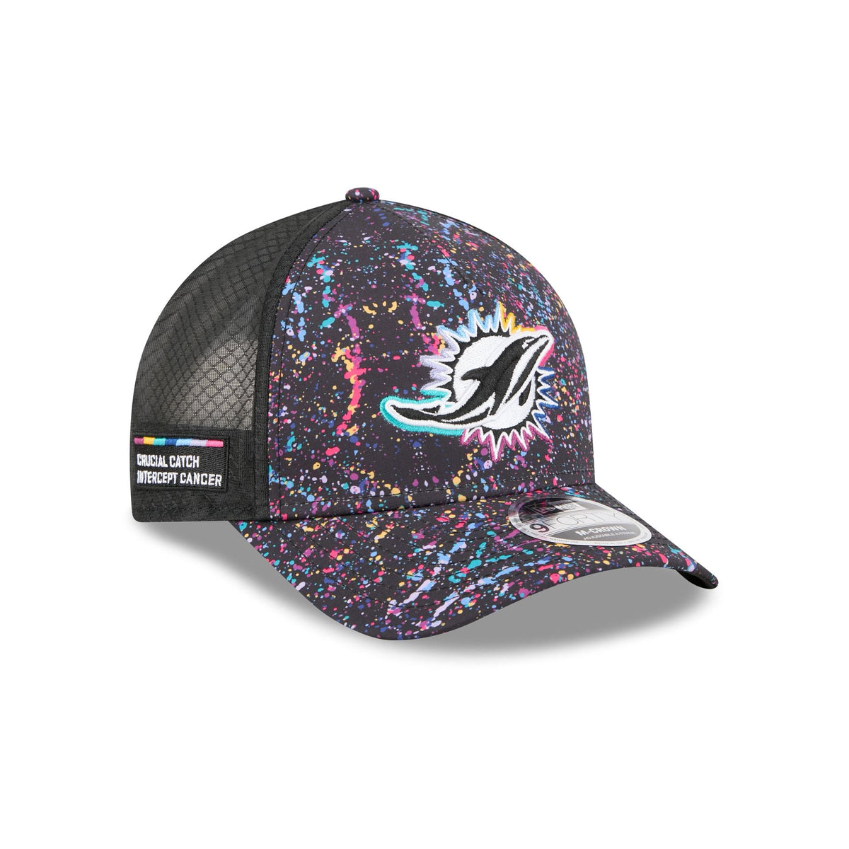 Miami Dolphins 2025 Crucial Catch 9FORTY M-Crown A-Frame Trucker Hat