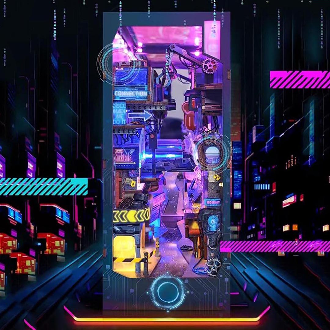 Cyberpunk Metropolis DIY Book Nook Bookshelf Inserts